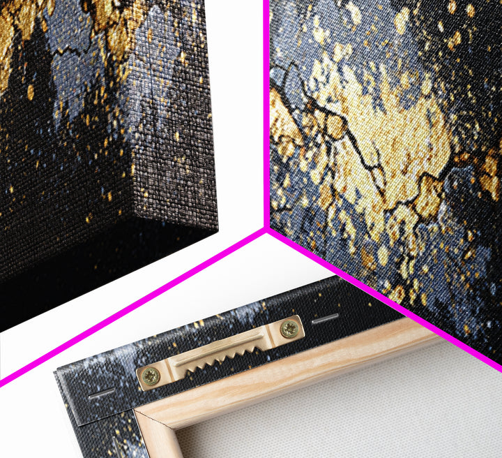 Cracked Stone Nordic Wall Canvas Gold Art Canvas Art, Viking Mythology Office Art Man Cave Decor, with real wood frame