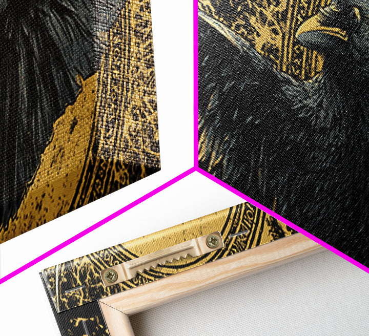 Odin’s Raven Huginn Muninn Canvas Gold Art Canvas Art, Norse Mythology Office Art for Men, framed in authentic wood