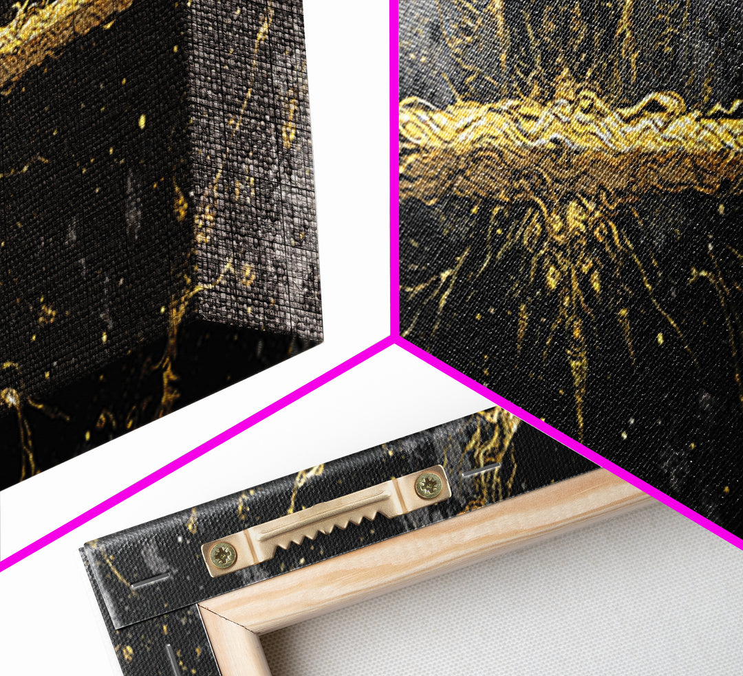 Golden Sword Canvas Gold Art, Norse Mythology Canvas Art framed in real wood, Viking Office Wall Decor, Nordic Man Cave Gift