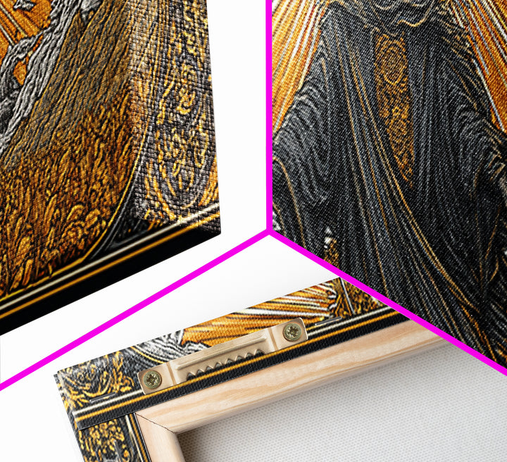 Norse God Baldur Canvas Gold Art Canvas Art, Nordic Mythology Office Decor Man Cave Wall Art, with real wood frame