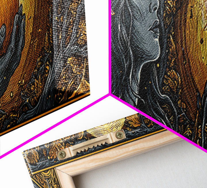 Idunn with Golden Apple Canvas Gold Art, Norse Mythology Goddess Canvas Art, Nordic Office Wall Decor, Real Wood Frame