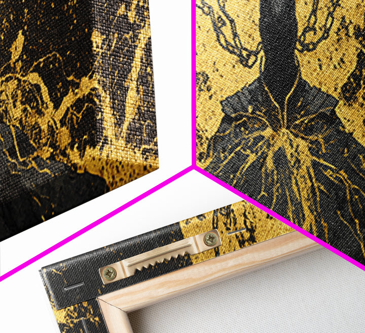 Loki God of Mischief Canvas Gold Art, Norse Mythology Canvas Art, Nordic Wall Decor for Man Cave or Office, Real Wood Frame