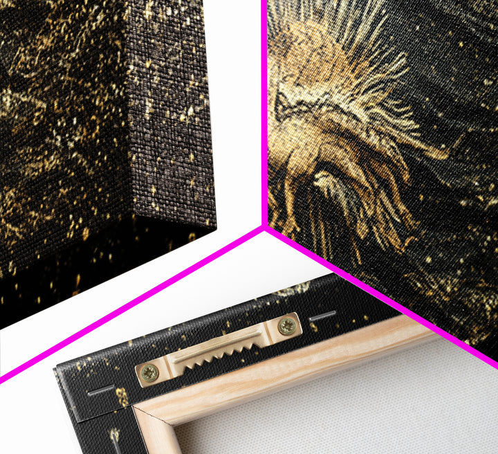 Nordic Battle Scene Canvas Gold Art Canvas Art – Norse Mythology Warrior Office Wall Decor Dad Gift, handcrafted real wood frame