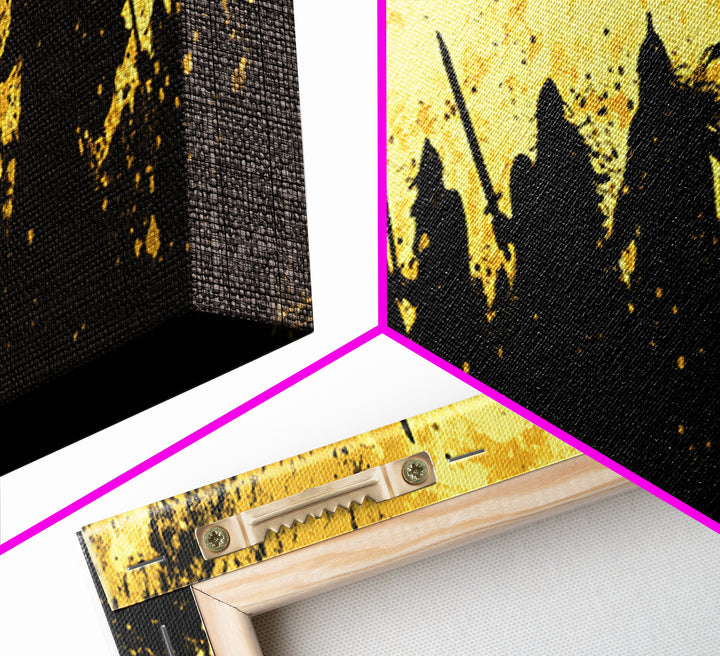 Canvas Gold Art of Nordic Warriors Canvas Art | Viking Army Wall Decor with real wood frame | Mythology Inspired Dad Gift