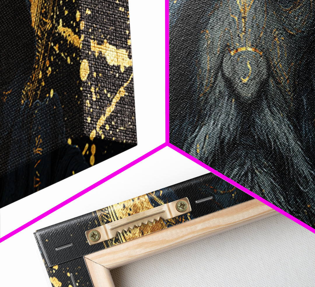 Canvas Gold Art of Odin Canvas Art | Viking God Wall Hanging framed in natural wood | Nordic Decor Gift for Men or Fathers