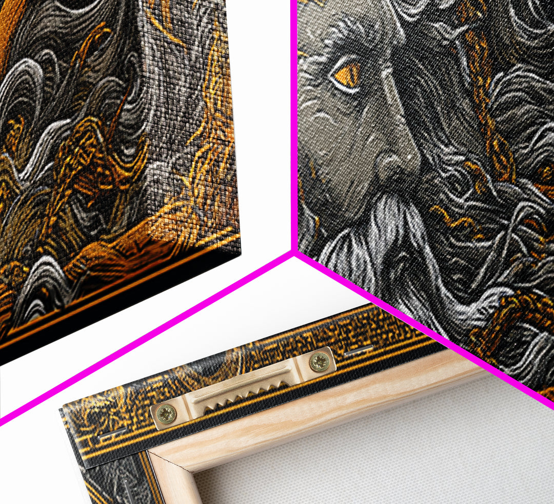 Odin Norse God Canvas Gold Art Canvas Art | Nordic Wall Decor in handcrafted wood frame | Mythology Office or Man Cave Art