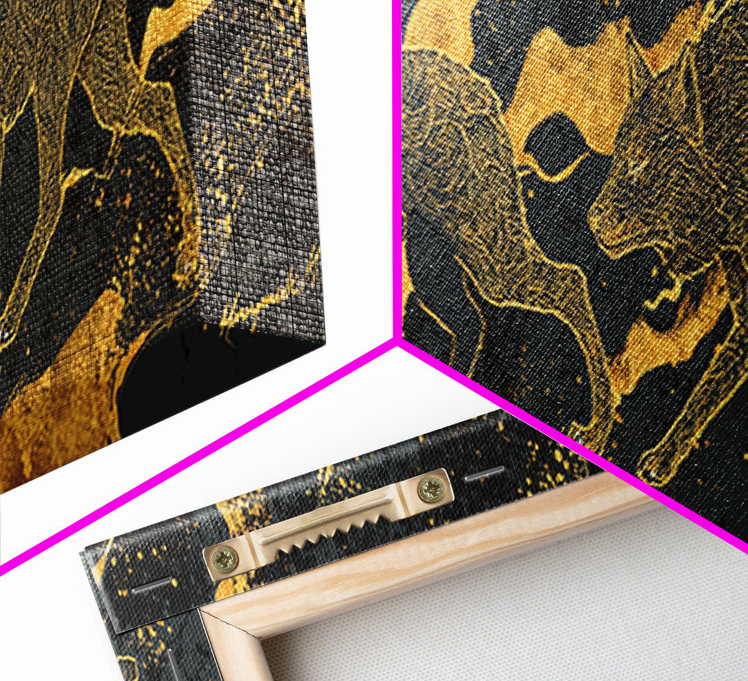 Sköll Wolf Canvas Gold Art Canvas Art | Norse Mythology Wolf of Ragnarok framed in wood | Nordic Decor for Man Cave or Office