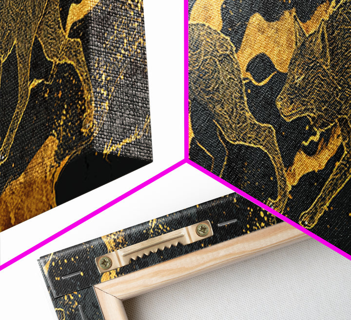 Sköll Wolf Canvas Gold Art Canvas Art | Norse Mythology Wolf of Ragnarok framed in wood | Nordic Decor for Man Cave or Office