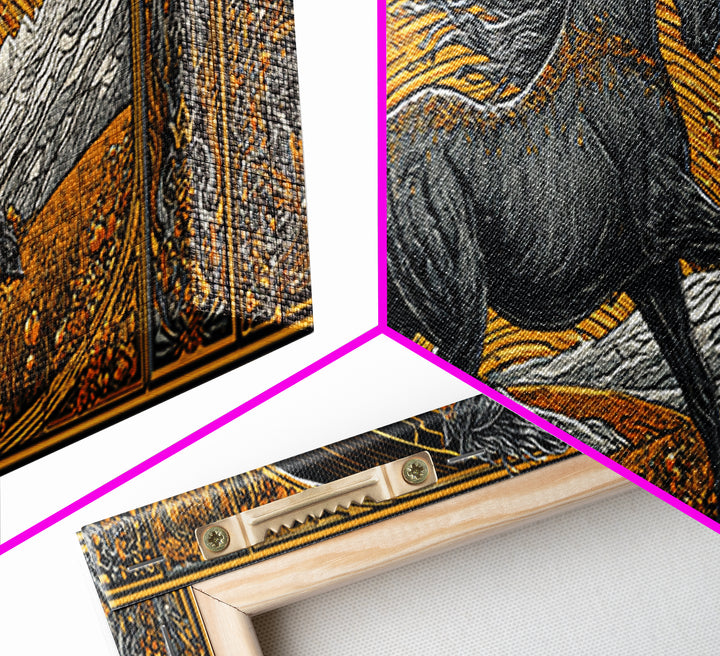 Sleipnir Odin’s Horse Canvas Gold Art Canvas Art | Norse Mythology Horse framed in real wood | Viking Decor Gift for Men
