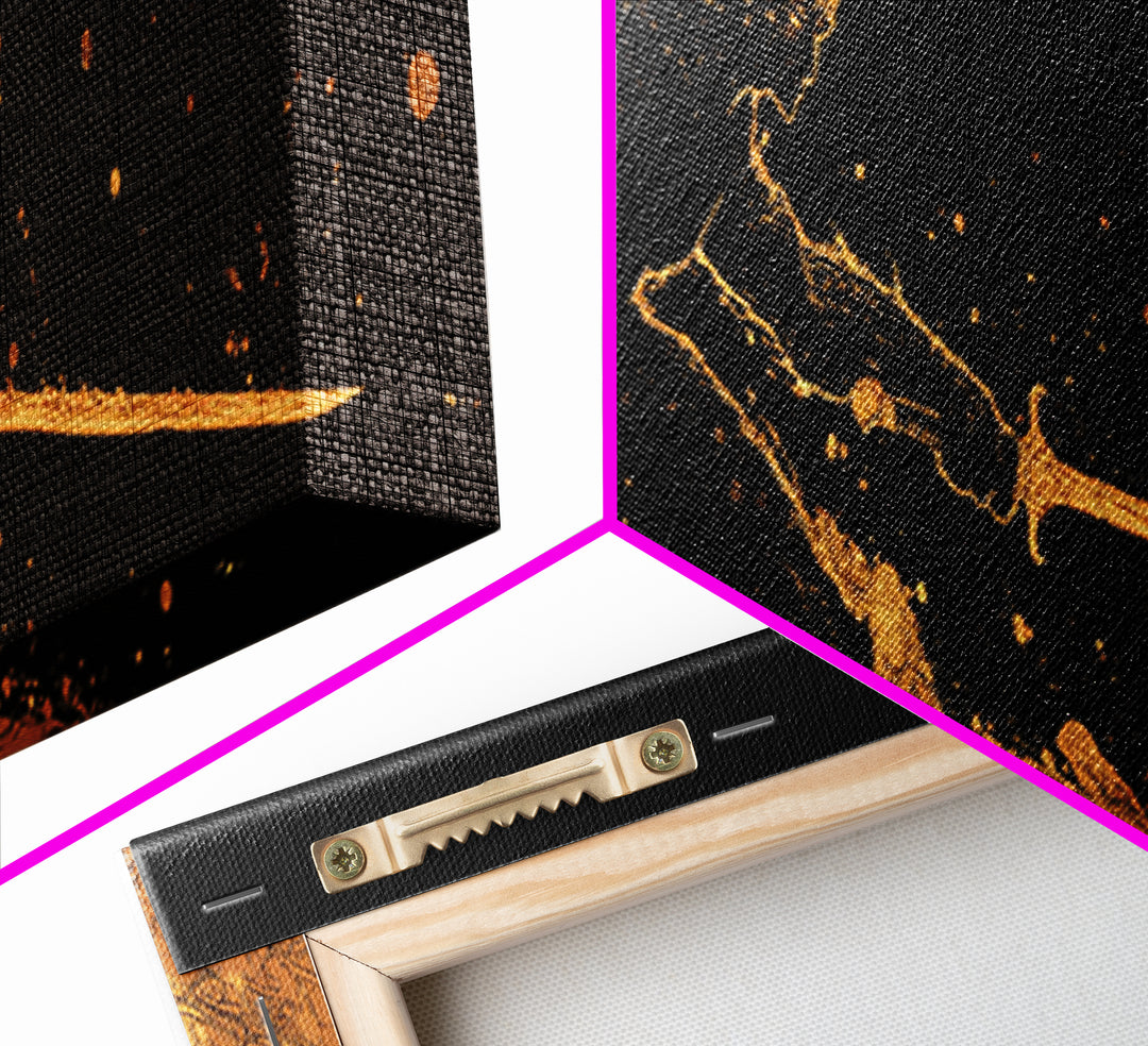 Canvas Gold Art Surtur Canvas Art | Norse Fire Giant Ragnarok Wall Decor framed in natural wood | Nordic Man Cave Office Gift
