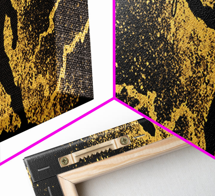 Nordic Thor with Mjolnir Canvas Gold Art Canvas Art Norse Mythology Wall Decor for Men’s Office, set in a real wood frame