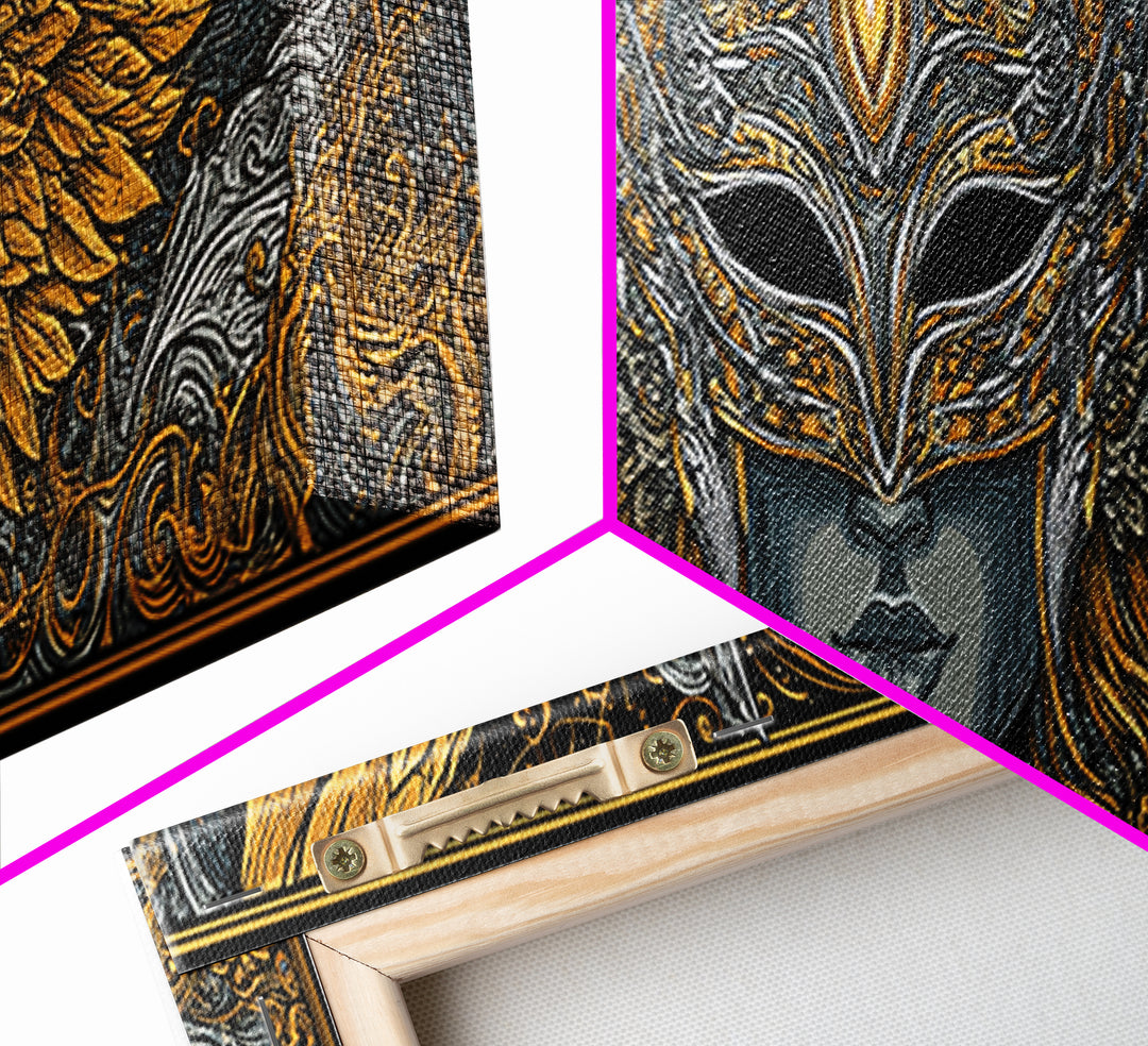 Valkyries Battle Canvas Gold Art Nordic Mythology Canvas Art, Norse Office Decor with natural wood frame, Viking Dad Gift