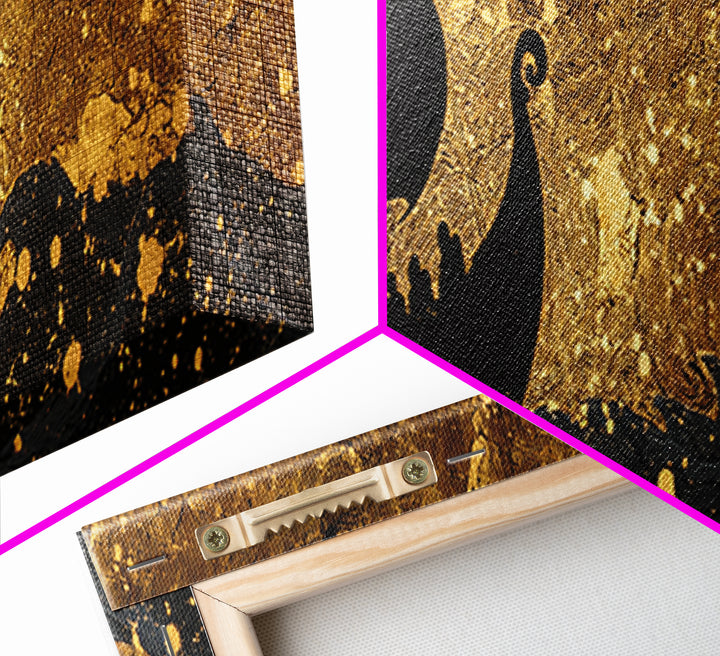 Viking Funerary Ship Canvas Gold Art Norse Mythology Canvas Art, Office Wall Decor framed in real wood, Dad Gift Man Cave