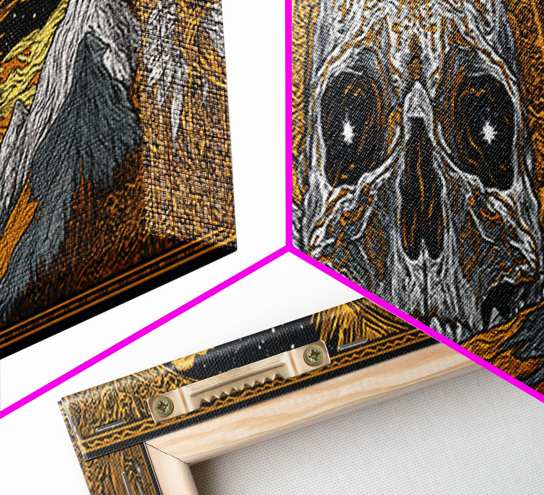 Norse God Ymir Canvas Gold Art, Nordic Mythology Canvas Art in Real Wood Frame, Viking Inspired Office Wall Art for Men