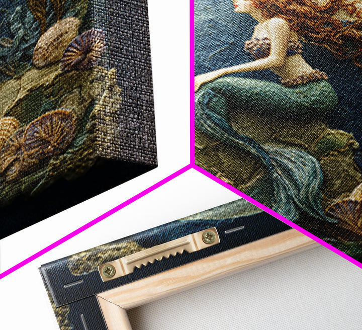Mermaid Siren on Rocks Canvas Print, Mythological Art, Artwork, Living Room Decor, Oil Painting, Legend, Gallery Wall Art, MYT-1x1-15