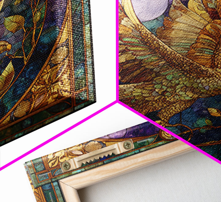 Icarus Falling Through Golden Sky and Feathers Framed Canvas Print, Mythological Art, Print, Living Room Decor, Oil Painting, MYT-1x1-28