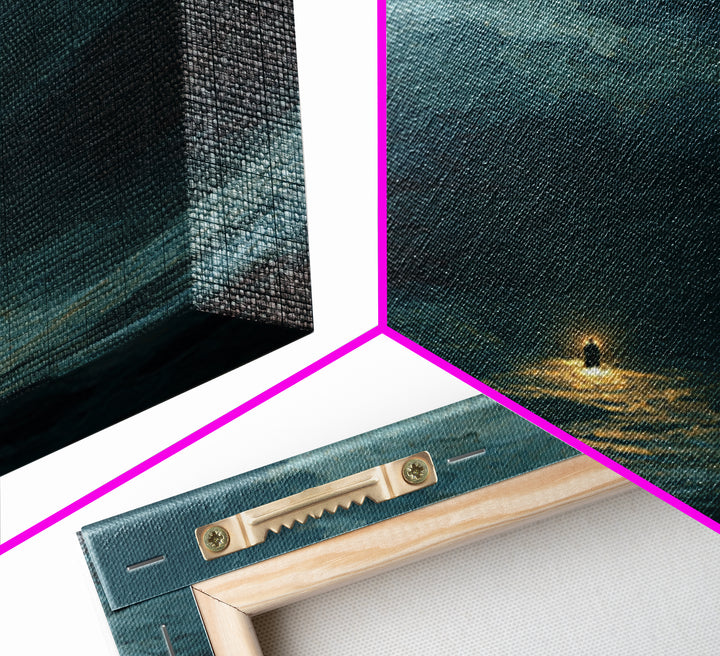 Poseidon Figure Rising from Stormy Ocean Framed Canvas Print, Mythological Art, Canvas Painting, Living Room Decor, MYT-1x1-51