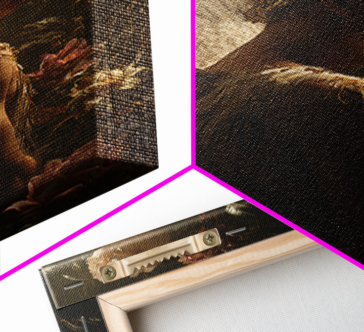 Icarus Falling Through Golden Sky and Feathers Canvas Print, Mythological Art, Living Room Wall Art, Living Room Decor, Legend, MYT-2x3-36