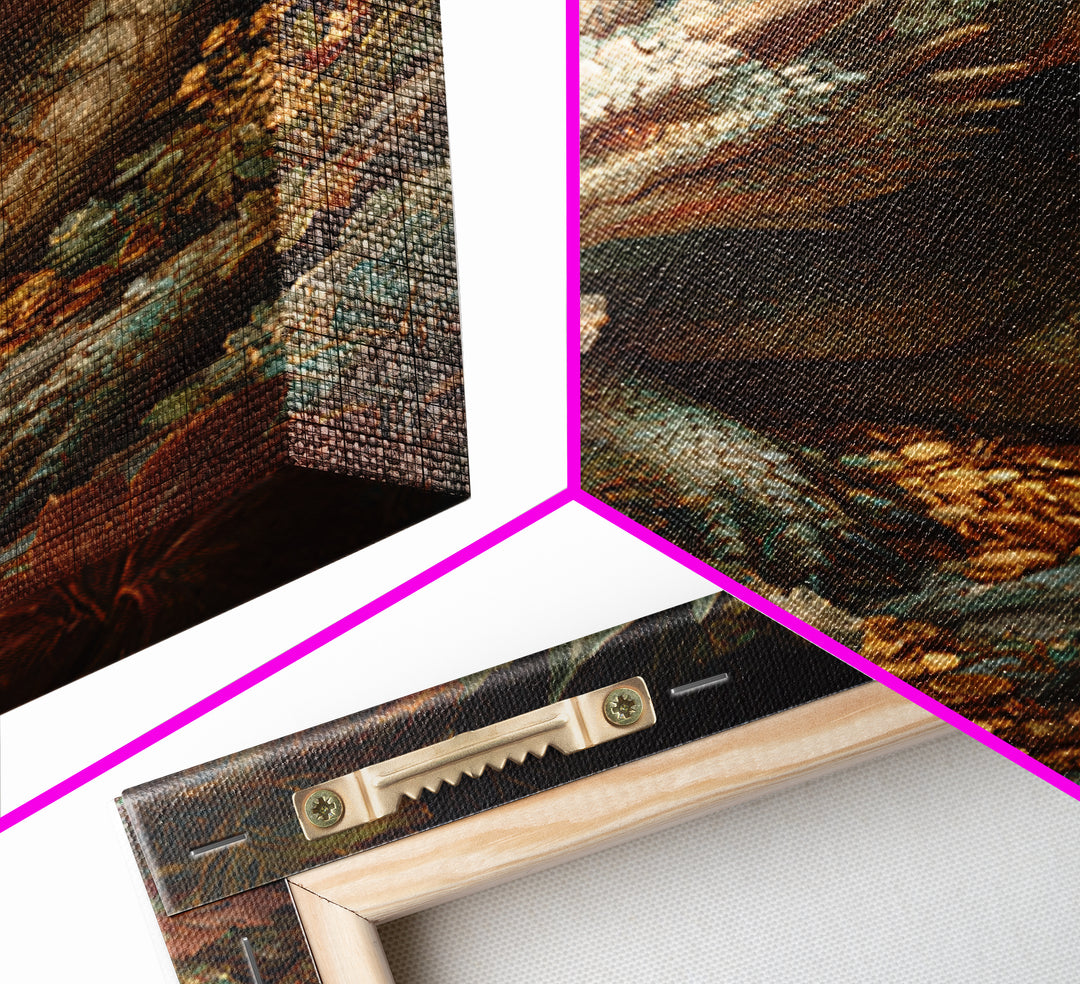 Dragon Guarding a Hoard of Ancient Gold Framed Canvas Print, Mythological Art, Fine Art Print, Living Room Decor, Legend, MYT-2x3-4