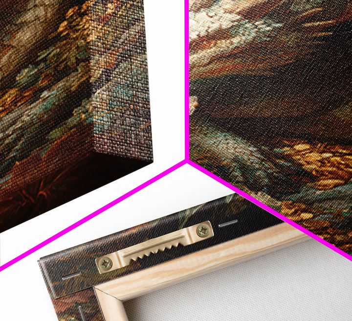 Dragon Guarding a Hoard of Ancient Gold Framed Canvas Print, Mythological Art, Fine Art Print, Living Room Decor, Legend, MYT-2x3-4