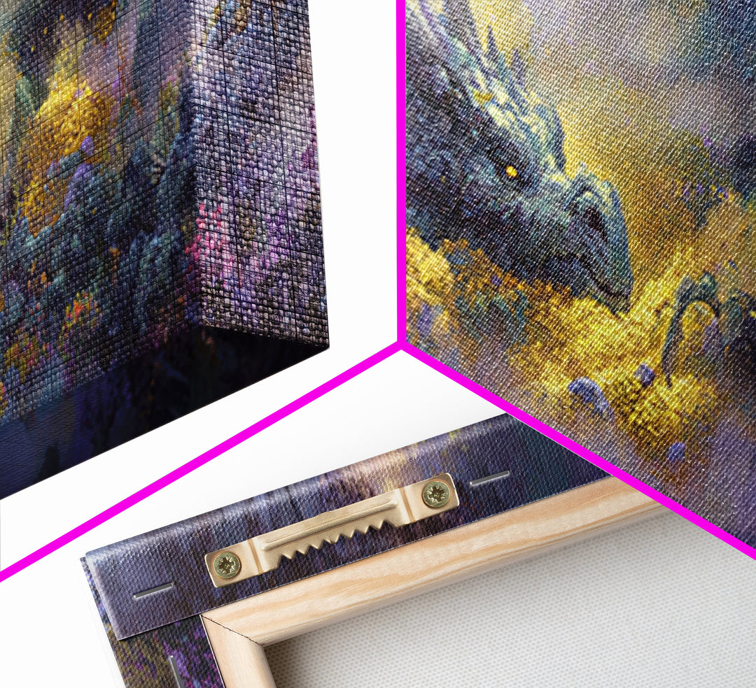 Dragon Guarding a Hoard of Ancient Gold Canvas Print, Mythological Art, Digital Art Download, Living Room Decor, Legend, MYT-3x1-36