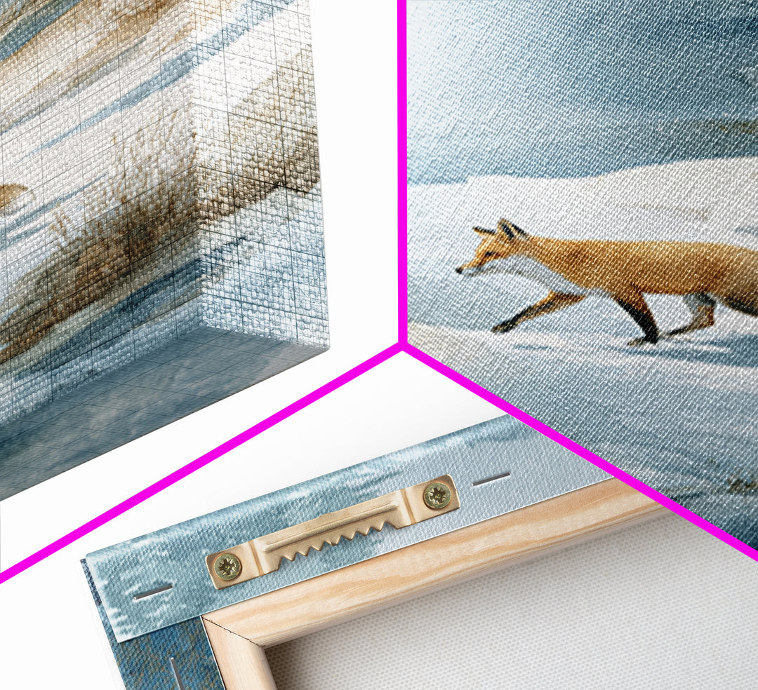Fox Crossing a Snowy Forest Clearing Canvas Print, Nature Art, Stained Glass Art, Living Room Decor, Fine Art, Nature, NAT-1x1-10