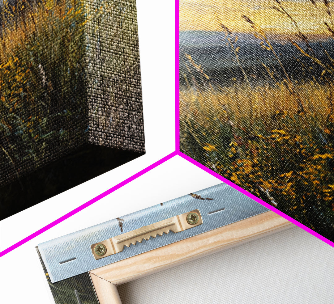 Sunrise Through Tall Grass and Wildflowers Framed Canvas Print, Nature Art, Framed Art, Living Room Decor, Watercolor Art, NAT-1x1-11