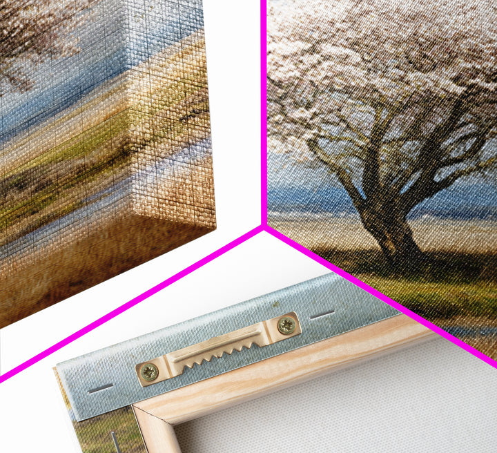 Spring Cherry Blossoms Framed Canvas Print, Nature Art, 3d Wall Art, Living Room Decor, Watercolor Art, Nature, Nature Wall Art, NAT-1x1-16