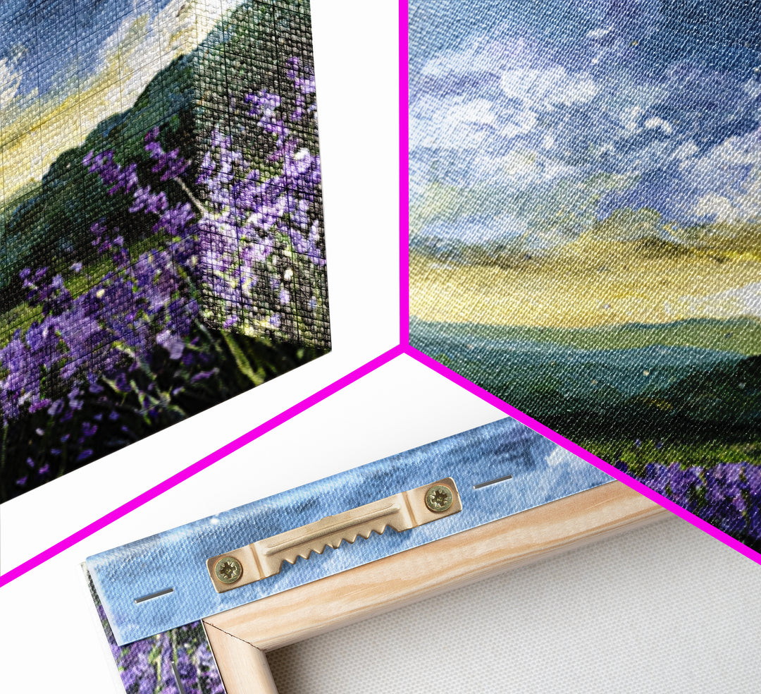 Bees Circling Lavender Blossoms Canvas Print, Nature Art, Original Painting, Living Room Decor, Nature, Mountain Wall Art, NAT-1x1-23
