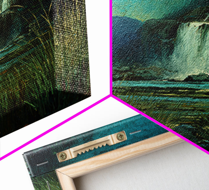Waterfall Hidden Among Dark Green Rocks Framed Canvas Print, Nature Art, 3d Wall Art, Living Room Decor, Fine Art, Nature, NAT-1x1-27
