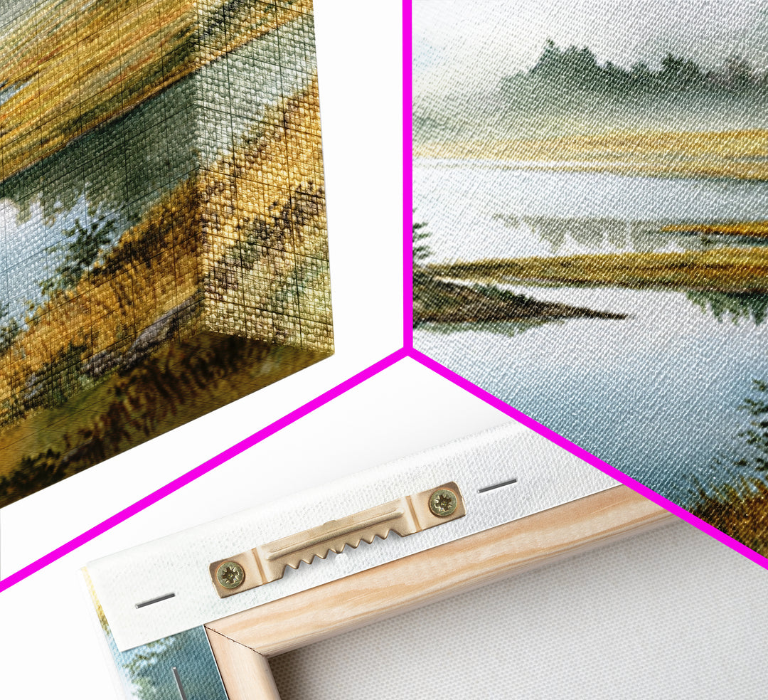 Misty Mountain Lake Framed Canvas Print, Nature Art, Fine Art Print, Living Room Decor, Watercolor Art, Nature, Poster, NAT-1x1-29