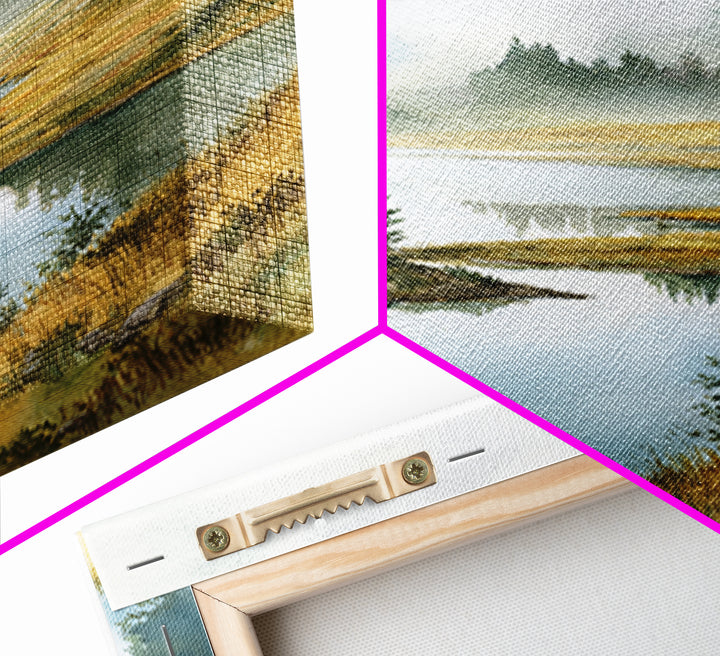 Misty Mountain Lake Framed Canvas Print, Nature Art, Fine Art Print, Living Room Decor, Watercolor Art, Nature, Poster, NAT-1x1-29