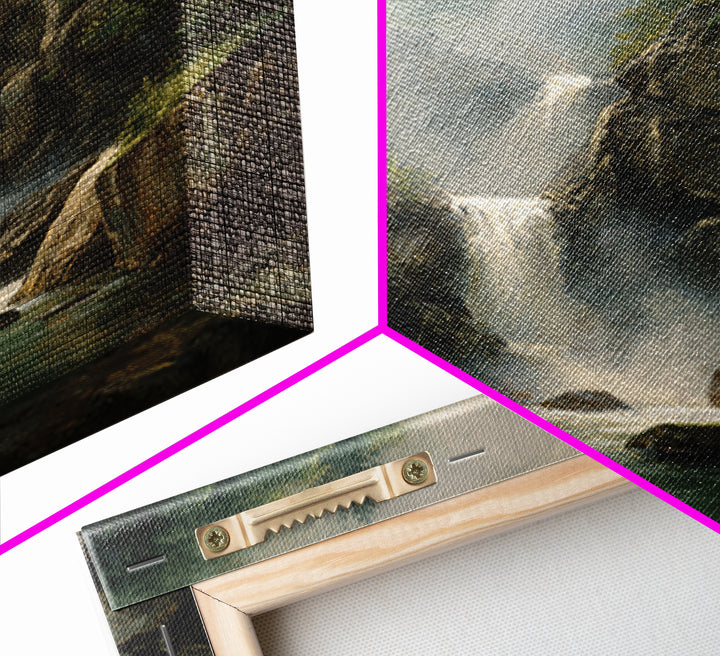 Waterfall Hidden Among Dark Green Rocks Canvas Print, Nature Art, Floral, Living Room Decor, Abstract Art, Nature, Moss Art, NAT-1x1-3