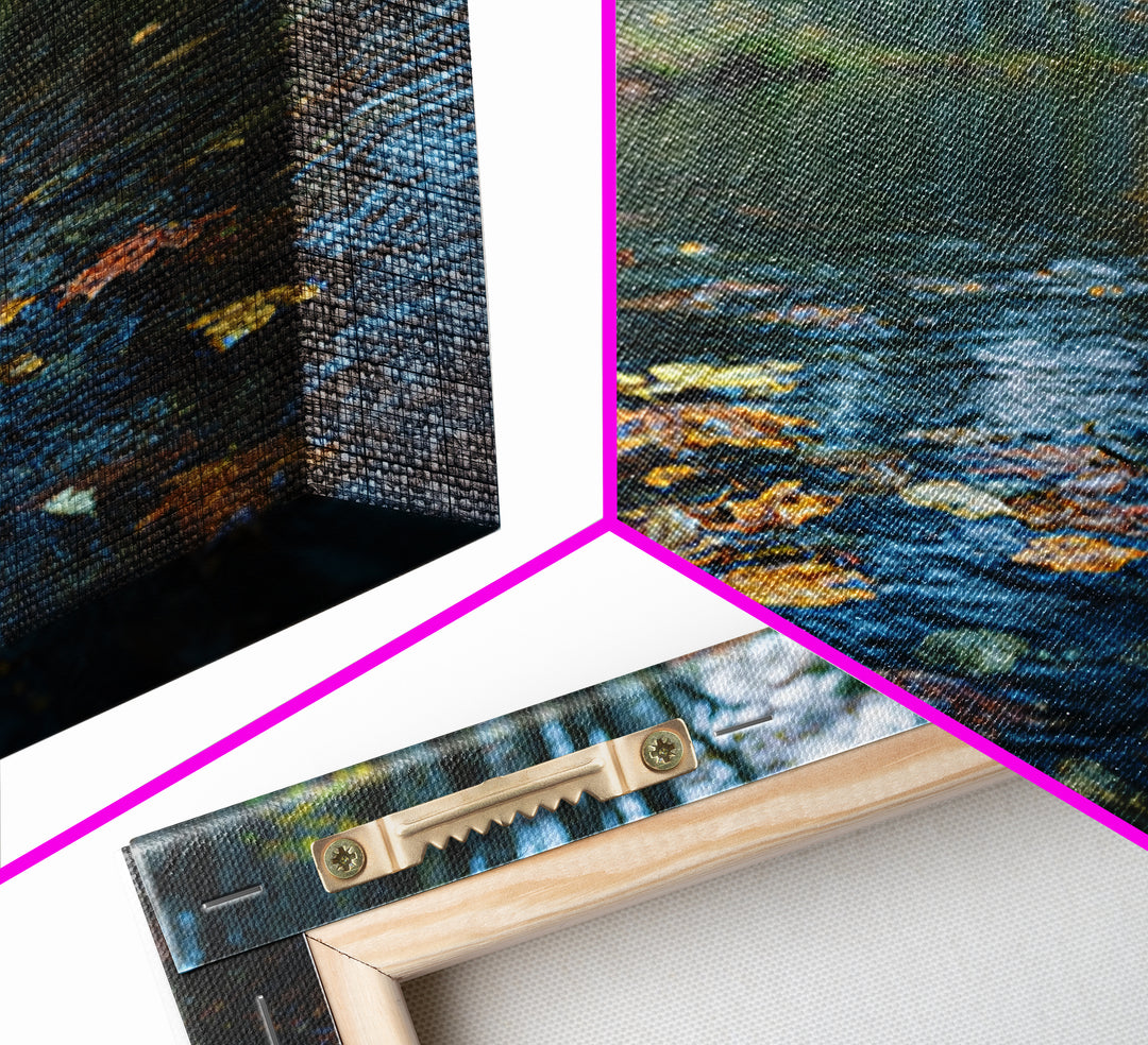 Autumn Leaves Floating on Quiet Stream Canvas Print, Nature Art, Digital Download Art, Living Room Decor, Oil Painting, Nature, NAT-1x1-30