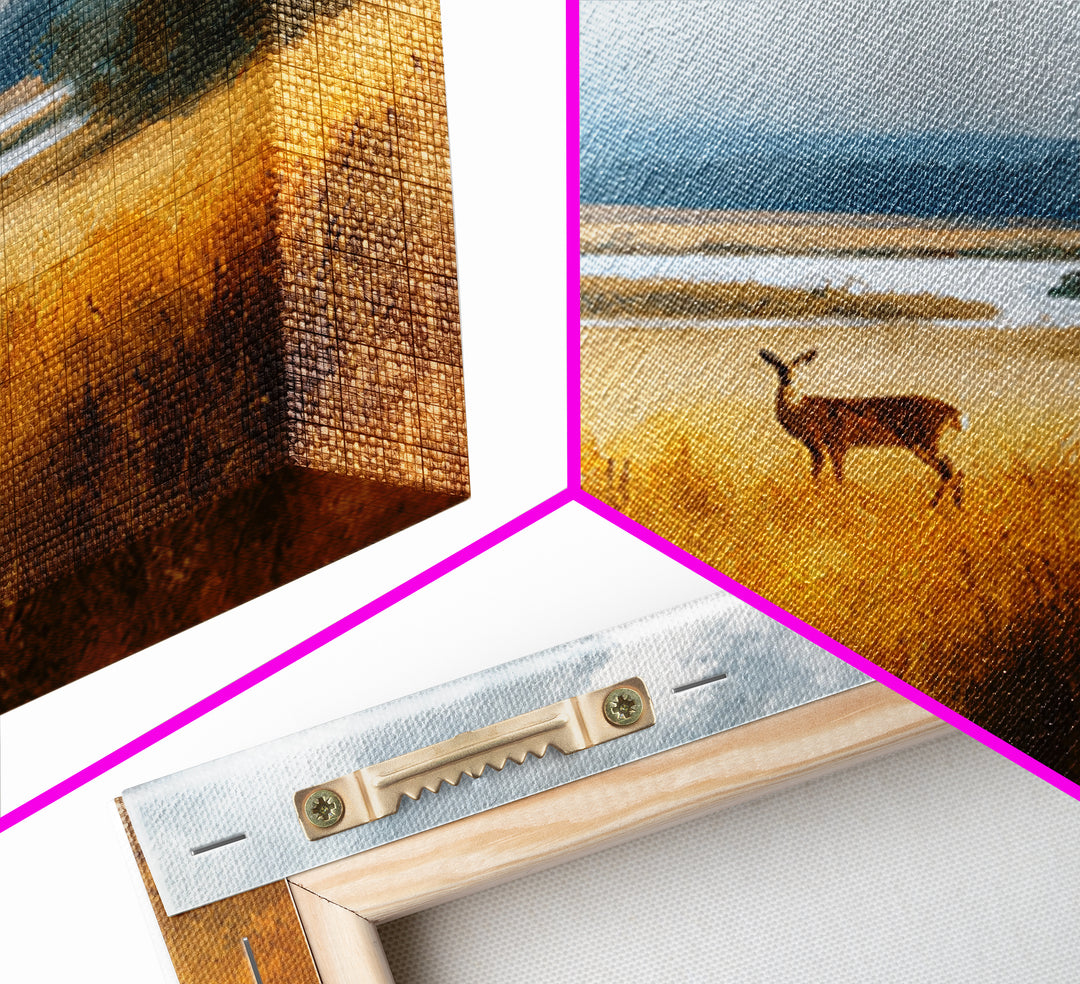 Deer Standing in a Golden Field Framed Canvas Print, Nature Art, Gallery Decor, Living Room Decor, Fine Art, Nature, NAT-1x1-32