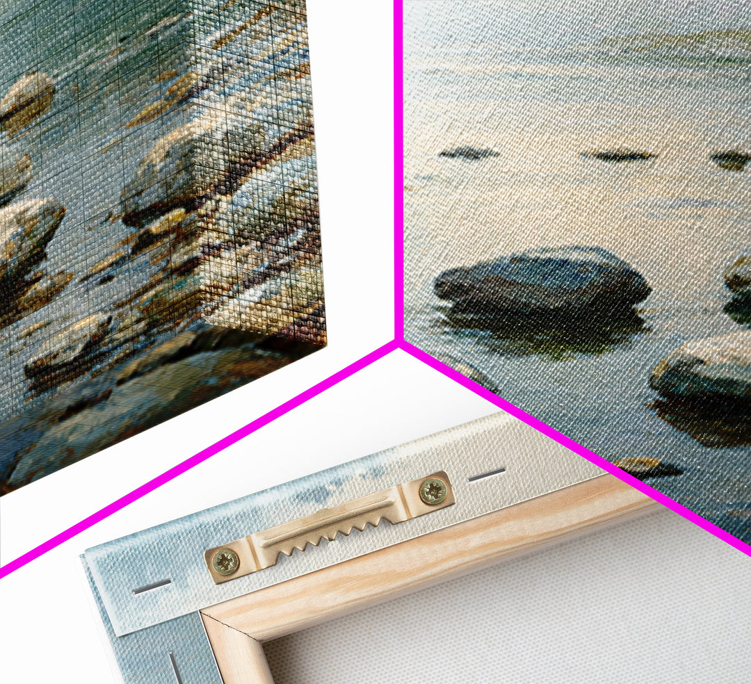 River Stones under Clear Shallow Water Framed Canvas Print, Nature Art, Mountain Art, Living Room Decor, Oil Painting, Nature, NAT-1x1-37