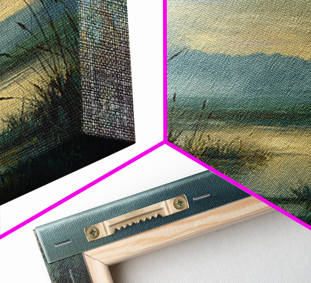 Dragonfly over a Pond with Reeds Framed Canvas Print, Nature Art, Moss Art, Living Room Decor, Abstract Art, Nature, NAT-1x1-42
