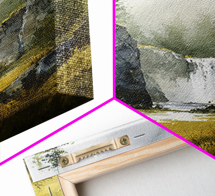 Waterfall Hidden Among Dark Green Rocks Framed Canvas Print, Nature Art, Bird Wall Art, Living Room Decor, Oil Painting, Nature, NAT-1x1-51
