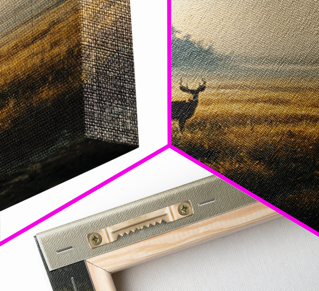 Deer Standing in a Golden Field Framed Canvas Print, Nature Art, Floral, Living Room Decor, Fine Art, Nature, Moss Art, NAT-1x1-56