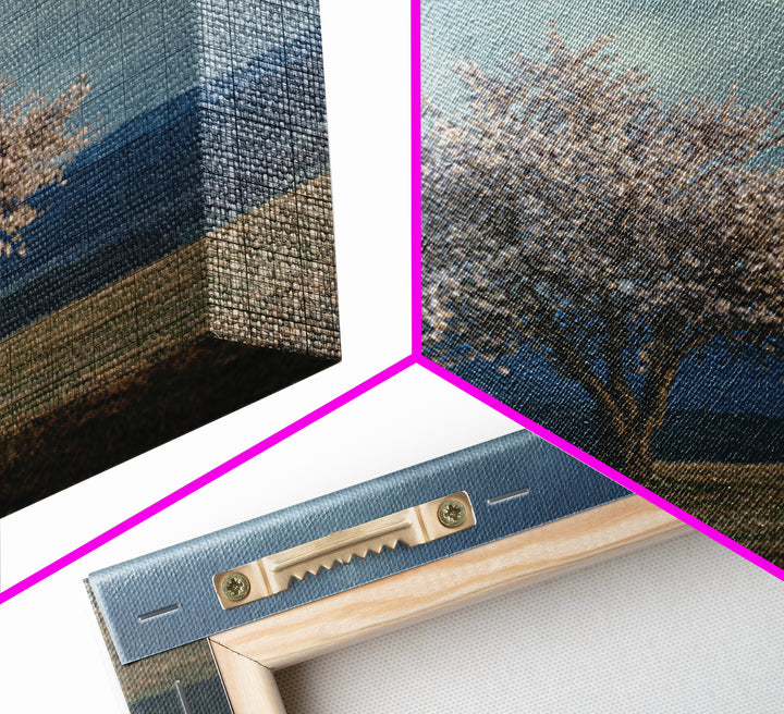 Spring Cherry Blossoms Framed Canvas Print, Nature Art, Modern Wall Art, Living Room Decor, Fine Art, Nature, Mountain Art, NAT-1x1-64