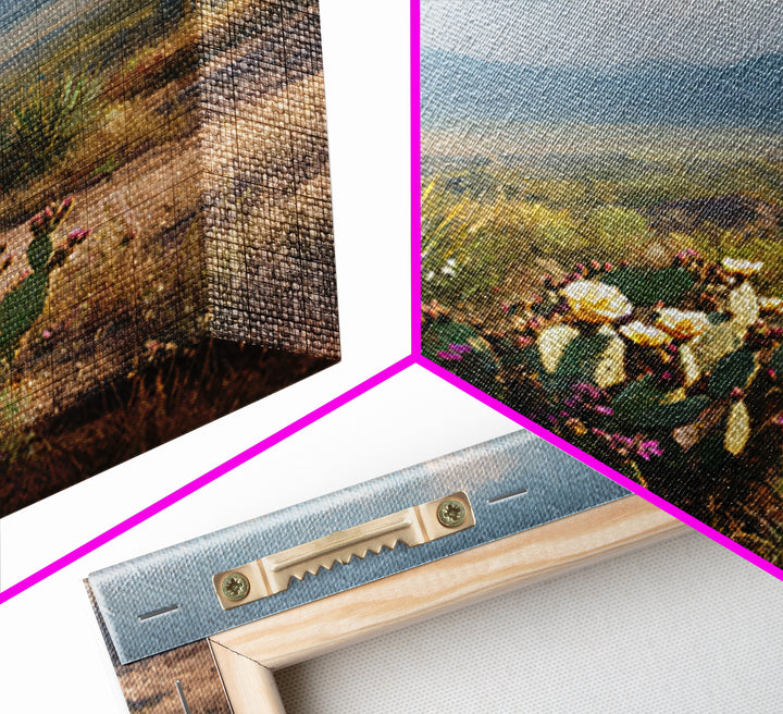 Desert Cactus Blooming After Rain Framed Canvas Print, Nature Art, Moss Art, Living Room Decor, Oil Painting, Nature, NAT-1x1-68