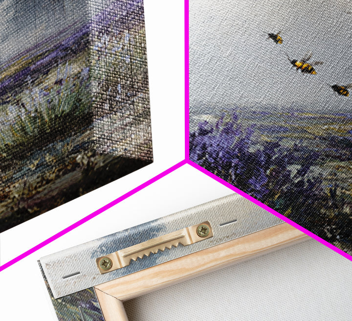 Bees Circling Lavender Blossoms Framed Canvas Print, Nature Art, Ocean Art, Living Room Decor, Fine Art, Nature, Art Print, NAT-1x1-71