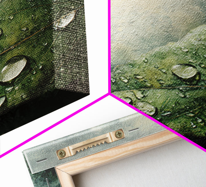 Rain Drops on a Large Green Leaf Canvas Print, Nature Art, Textured Painting, Living Room Decor, Oil Painting, Nature, NAT-1x1-81