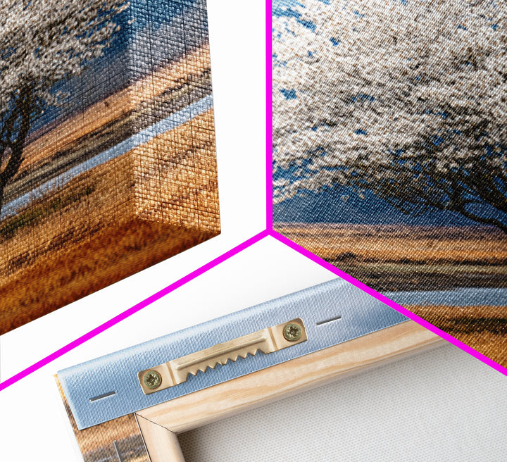 Spring Cherry Blossoms Framed Canvas Print, Nature Art, Textured Painting, Living Room Decor, Fine Art, Nature, NAT-1x1-88