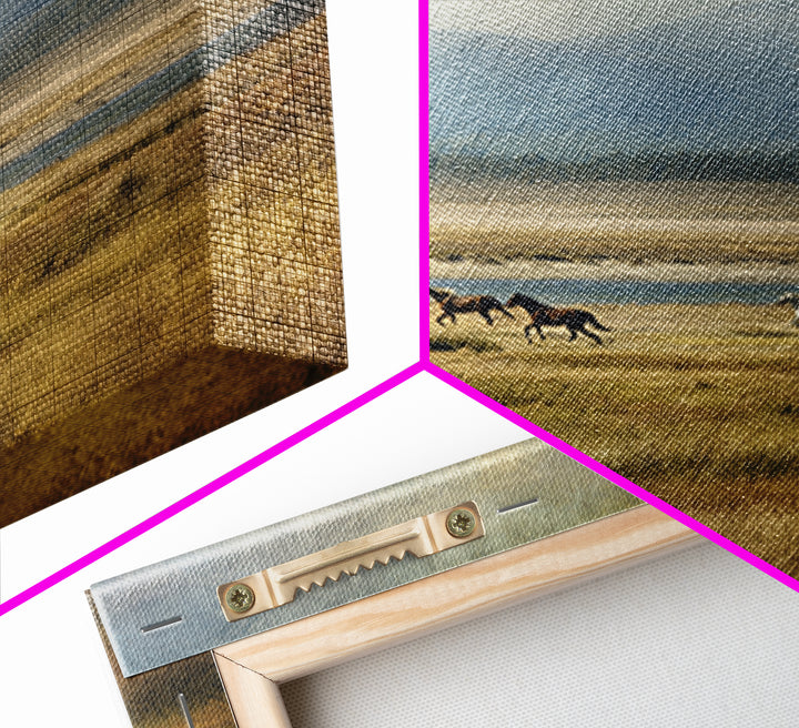 Wild Horses Running Near Mountain Ridge Canvas Print, Nature Art, Landscape Print, Living Room Decor, Fine Art, Nature, NAT-1x1-94