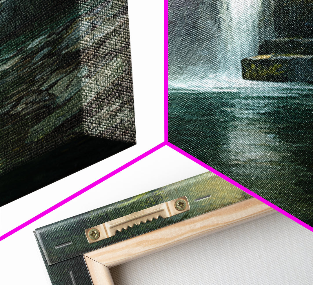 Waterfall Hidden Among Dark Green Rocks Canvas Print, Nature Art, Wall Art, Living Room Decor, Fine Art, Nature, Wood Wall Art, NAT-1x1-99