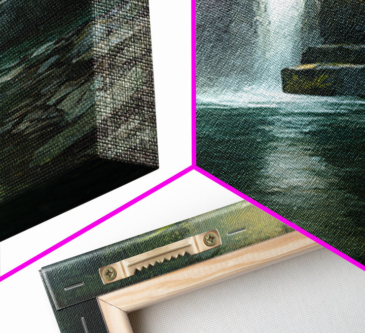 Waterfall Hidden Among Dark Green Rocks Canvas Print, Nature Art, Wall Art, Living Room Decor, Fine Art, Nature, Wood Wall Art, NAT-1x1-99