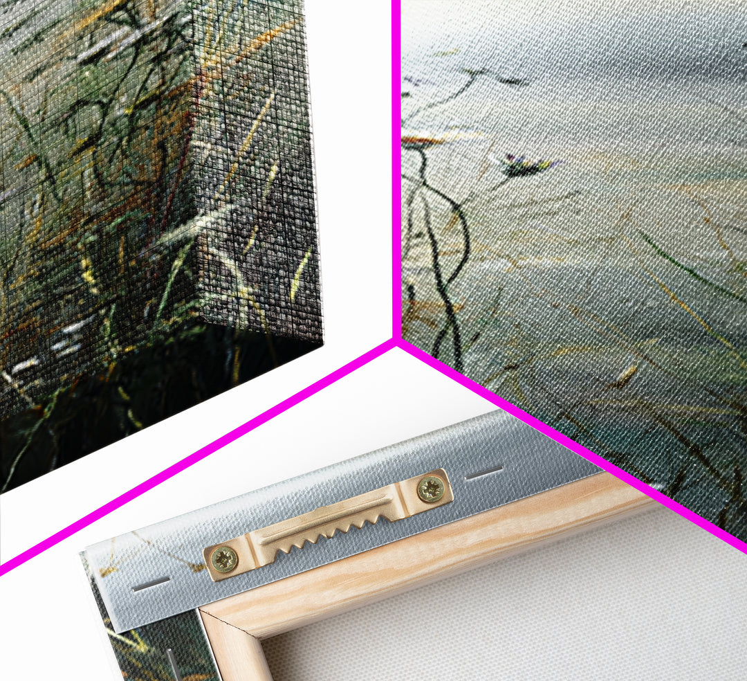 Sunrise Through Tall Grass and Wildflowers Framed Canvas Print, Nature Art, Living Room Decor, Watercolor Art, Nature, NAT-1x3-47