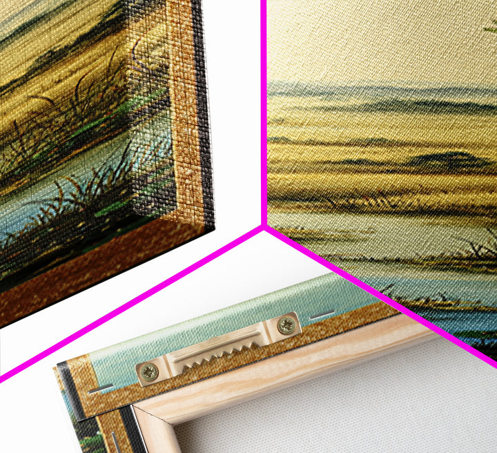 Dragonfly over a Pond with Reeds Framed Canvas Print, Nature Art, Botanical Art, Living Room Decor, Oil Painting, Nature, NAT-1x3-54