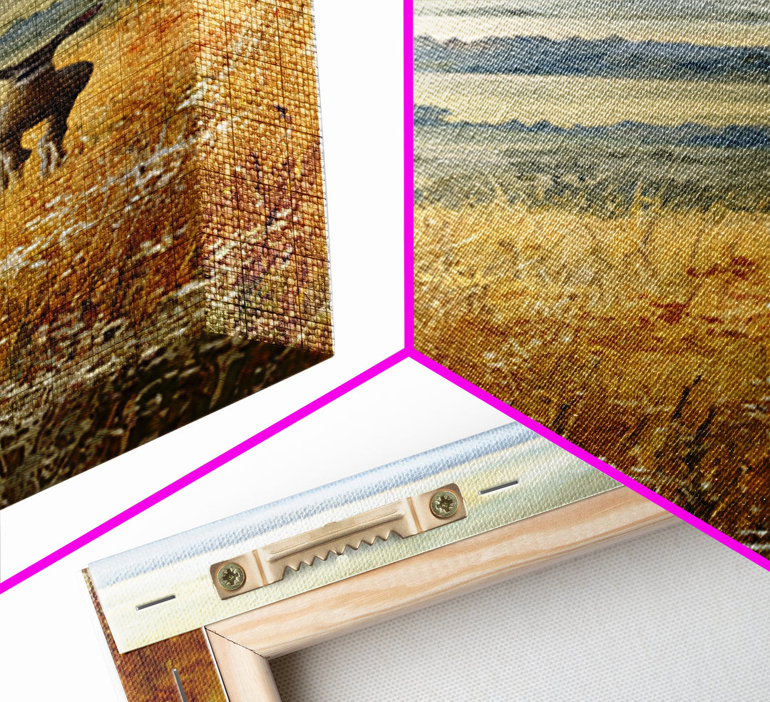 Deer Standing in a Golden Field Framed Canvas Print, Nature Art, Watercolor Painting, Living Room Decor, Fine Art, Nature, NAT-1x3-92